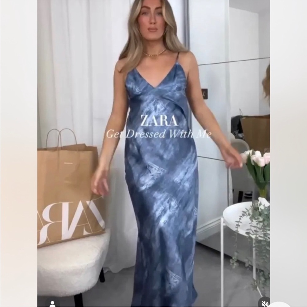ZARA PRINTED SATIN EFFECT SLIP DRESS - Picture 8 of 16